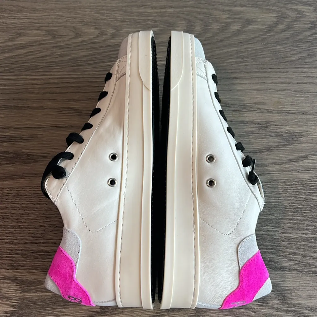 P448 Jack Low Sneakers Italian Leather White Black Hot Pink Gray Suede EU 40 - Image 4