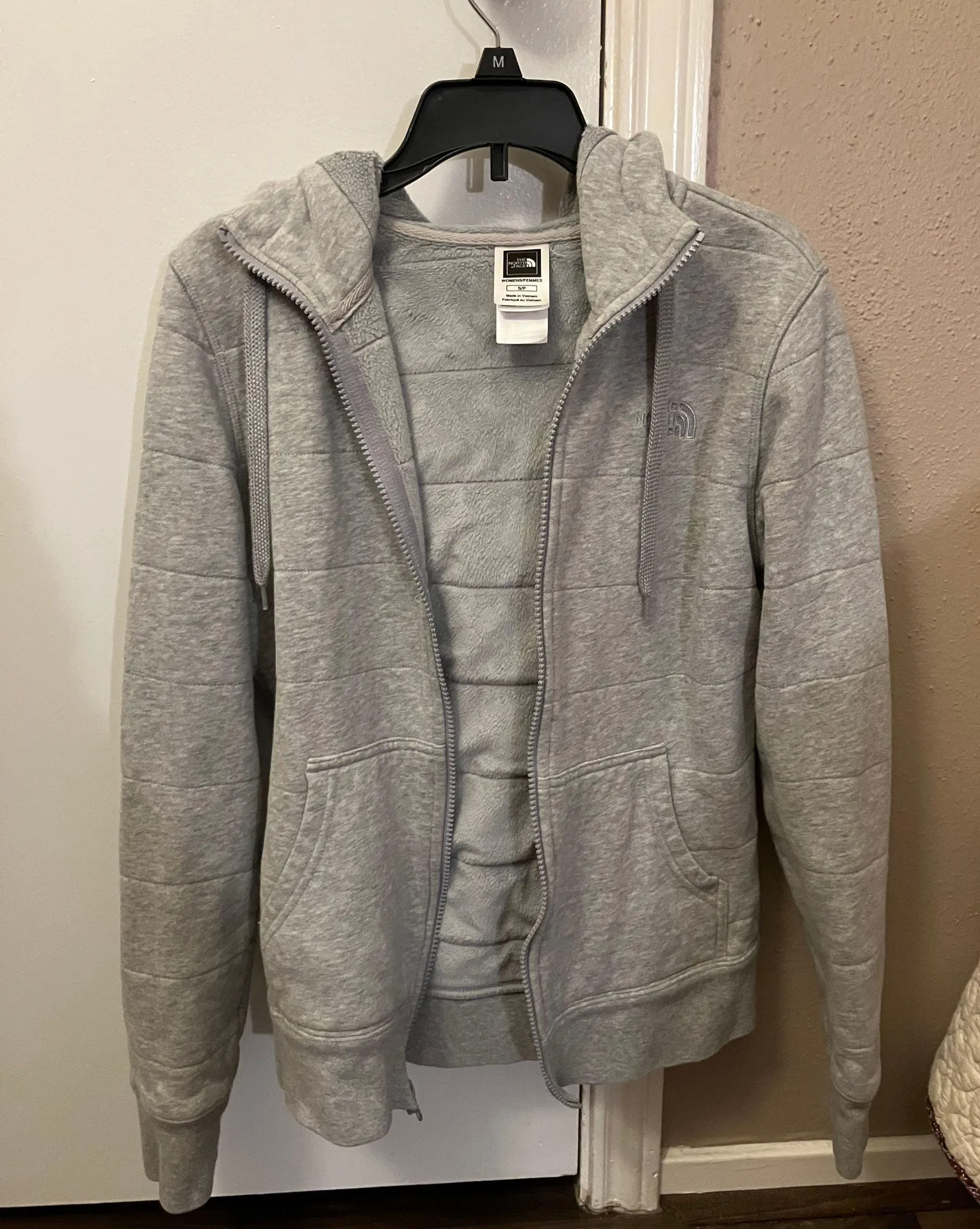 The North Face Light Gray Quilted Zip Up Hooded Jacket, Small - Image 4
