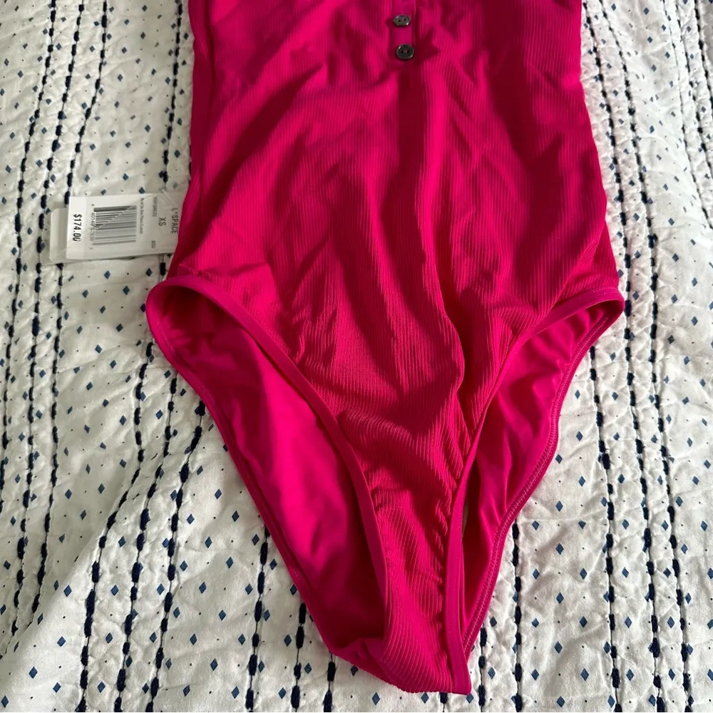 L*Space Bougainvillea One Piece Henley Swimsuit Hot Pink XS - Image 8