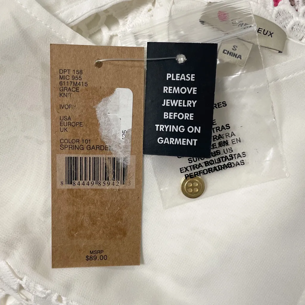 Cremieux Off White Sleeveless Semi Sheer Lace Floral Overlay Top NWT Small - Image 8