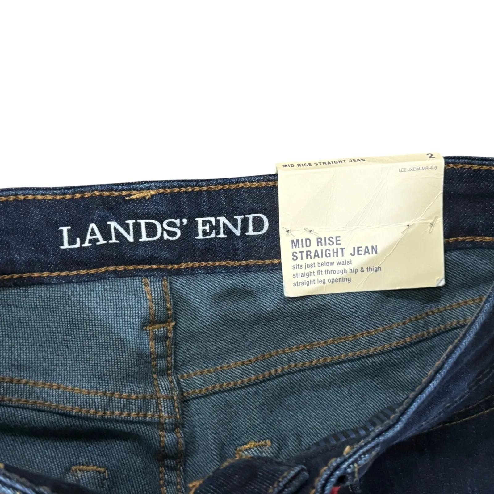 Lands End Womens Mid Rise Straight Leg Dark Wash Denim Jeans Size 2 Blue - Image 3