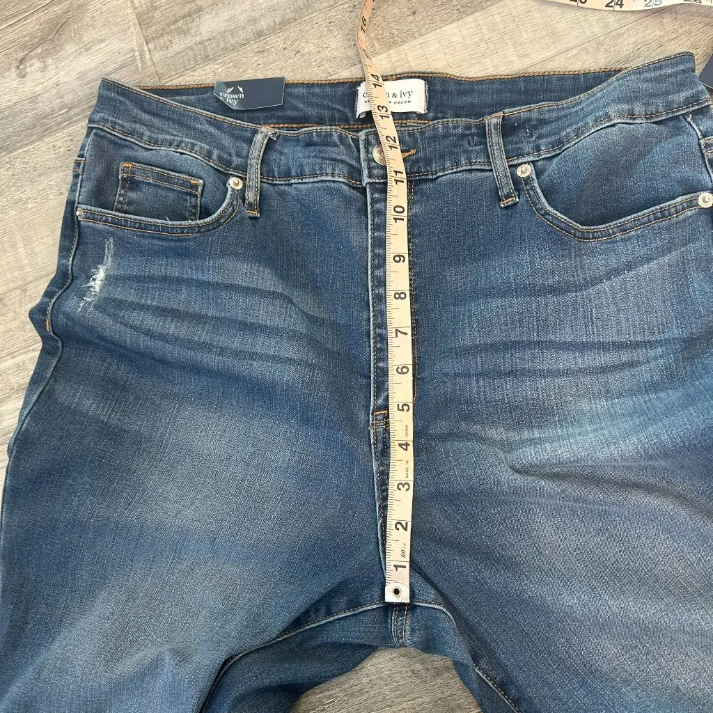 Crown & Ivy NWT High Rise Flare Women's Jeans Stretch, Medium Wash D19 Blue Size 14 - Image 9