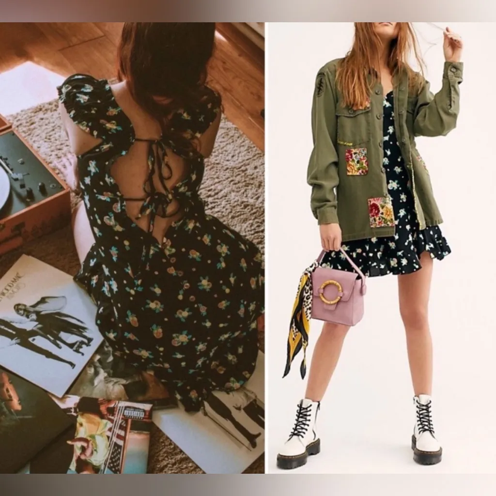 Free People Like A Lady Citrus Printed Mini Dress In Black Combo XS - Image 3