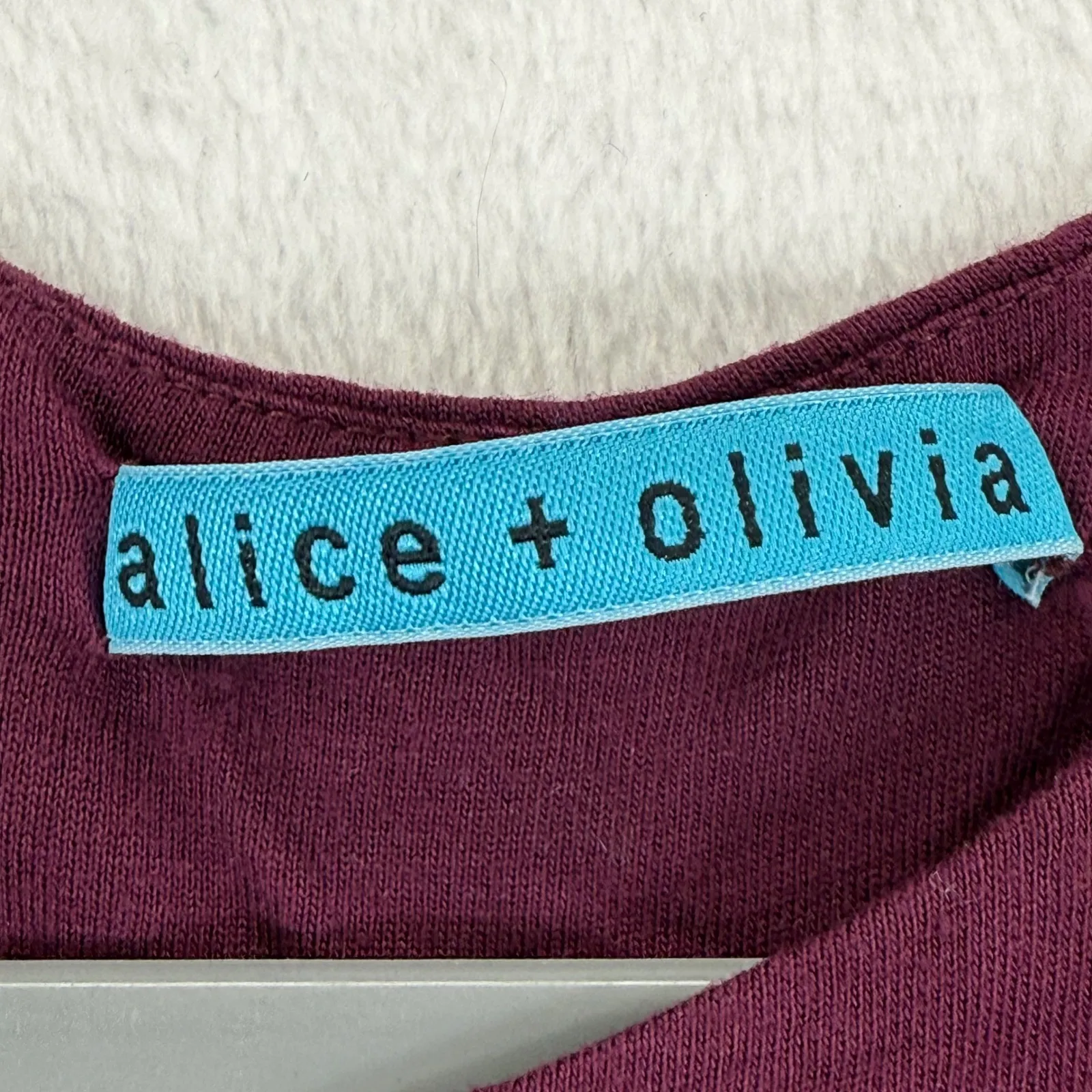 Alice + Olivia Top Womens Sz S Peplum Short Sleeve Maroon Rayon Silk Blend READ‎ - Image 5