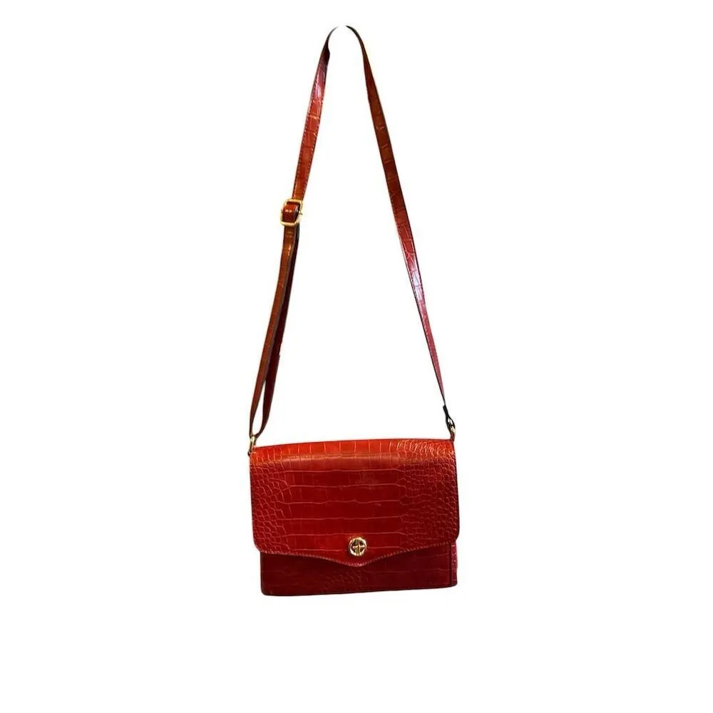 Giani Bernini‎ Women's Red Croc Embossed Crossbody Bag Medium Casual - Image 4