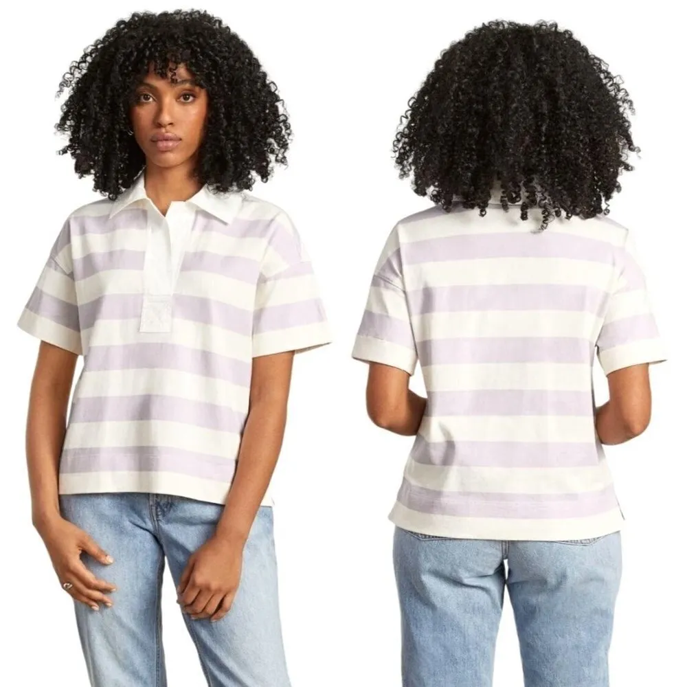 Everlane Shirt Women Small Purple White Striped The Retro Jersey Polo NWT Preppy - Image 2