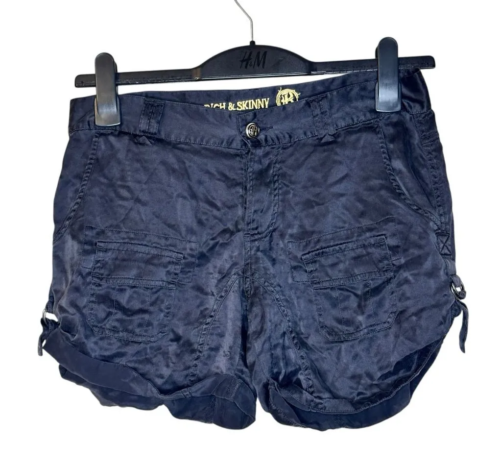 Rich & Skinny Y2K 100% Silk Cargo Shorts Black Size 26 - Image 1