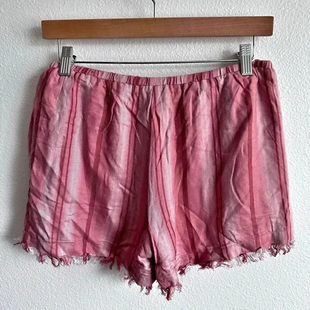 HONEY BELLE | NWT Pink Multi Stripe Raw Hem Shorts | Large - Image 3