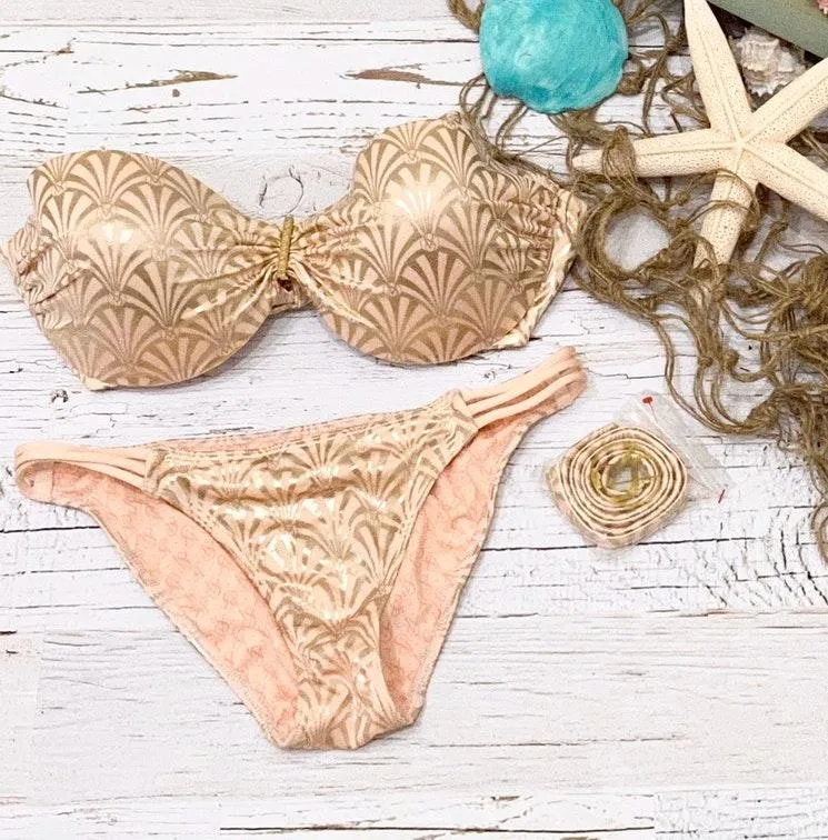 Victoria's Secret VS Bombshell Blush Gold Foil Bikini Swimsuits  - Image 2