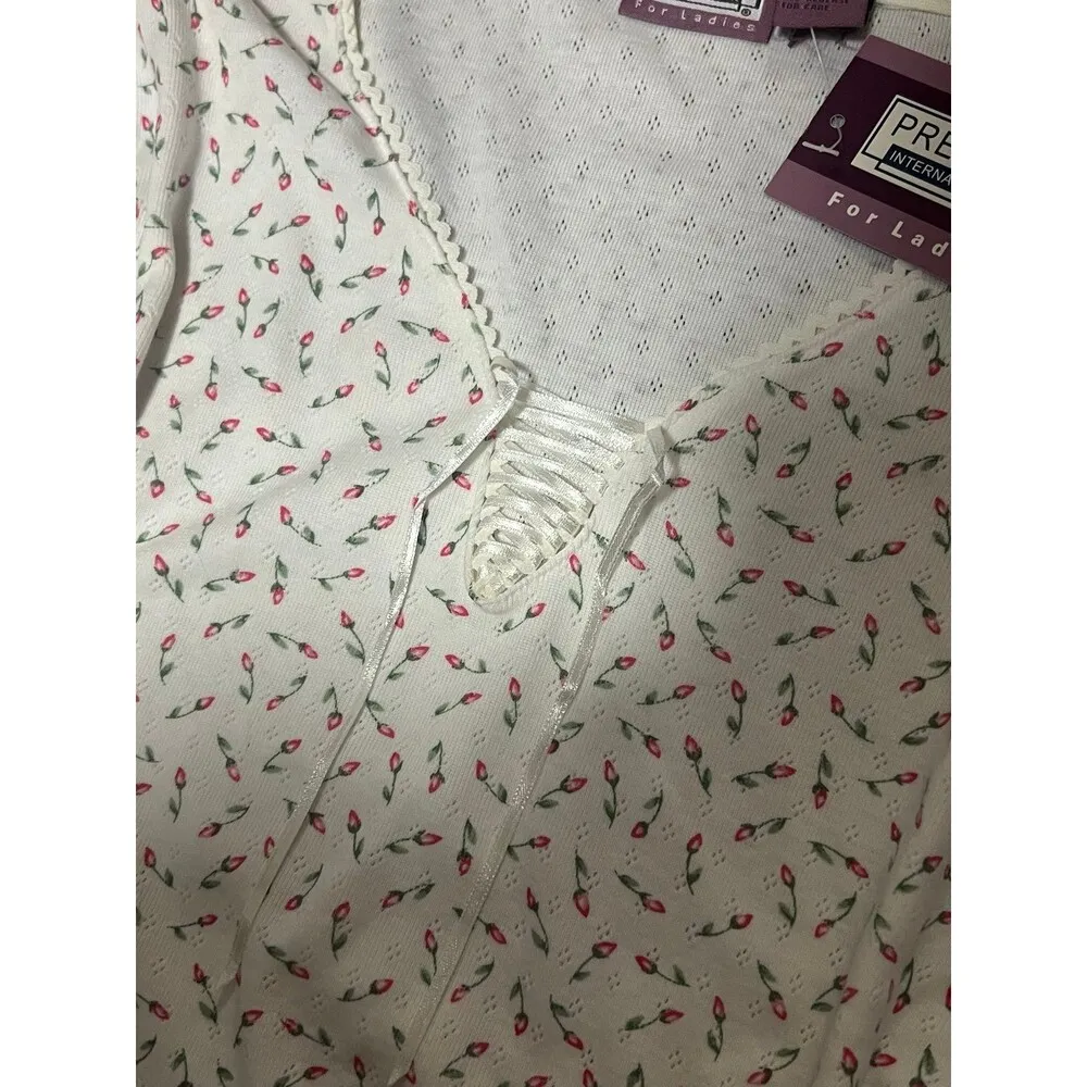 NWT Cotton pointelle rosette lace front long sleeve top White Size L - Image 2