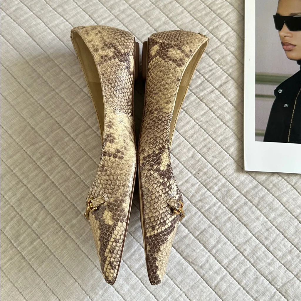 Sam Edelman Nori, goldtone horse bit pointed toe, snakeskin ballet flats 7 - Image 6