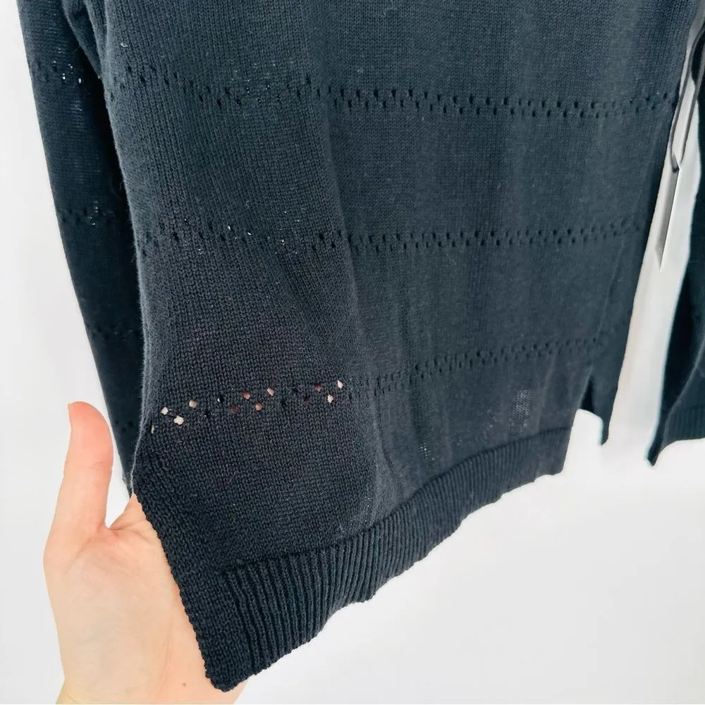 SWTR Pointelle Knit Boatneck Sweater Linen Blend Black Women's XS NEW - Image 2