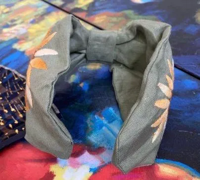 Green Bow Headband with Sunflower Embroidery - Image 4