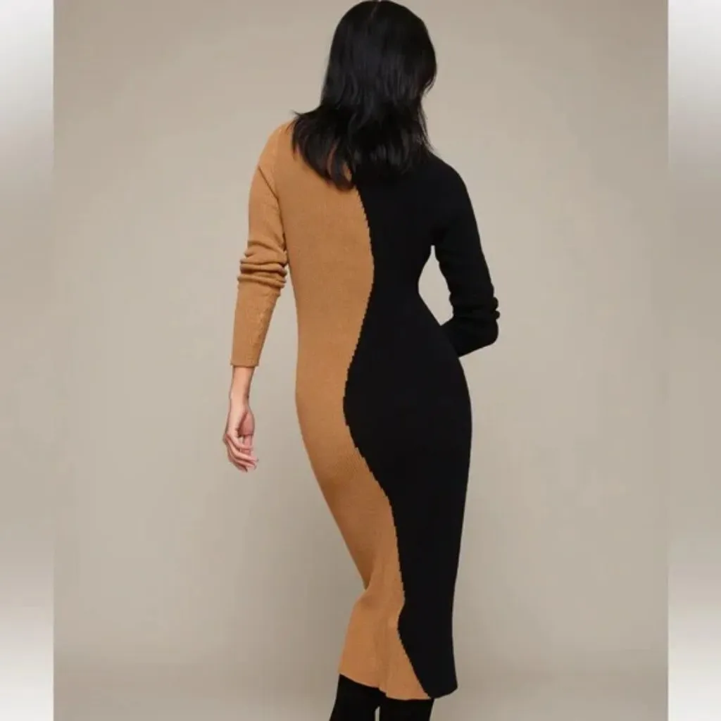 Mixed by Nasrin Brown & Black Colorblock Knit Midi Dress XS/S - Image 3