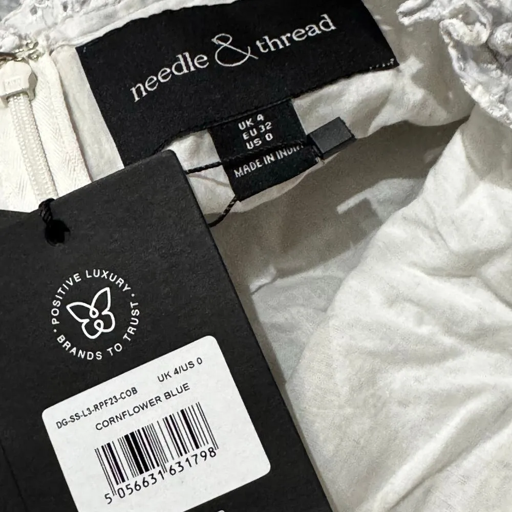 Needle & Thread white & blue broderie-anglaise organic cotton maxi dress 0 / XS - Image 5