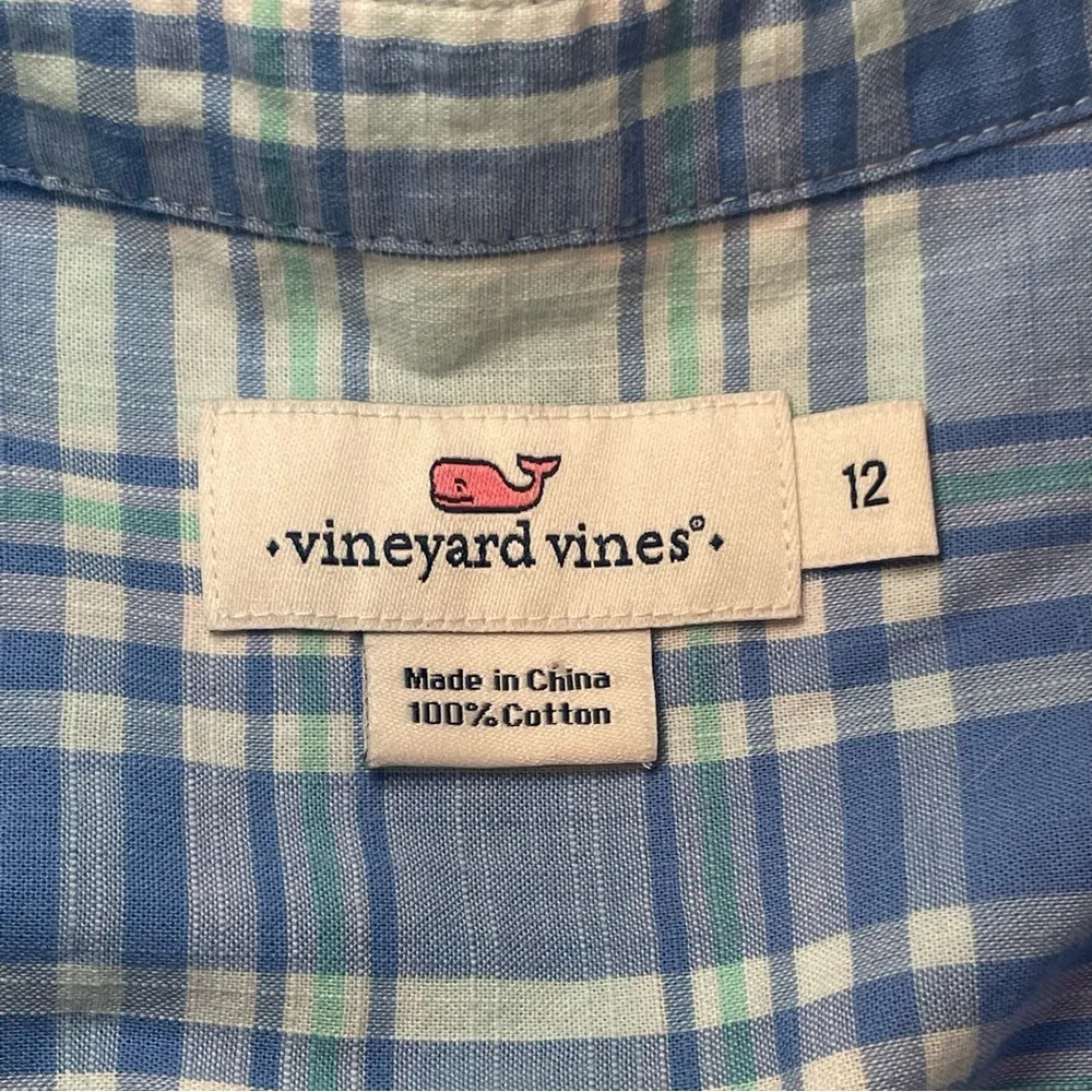 Vineyard Vines 2W2032 Multi Blue Plaid 1/2 Button Popover Top Women’s Size 12 - Image 5