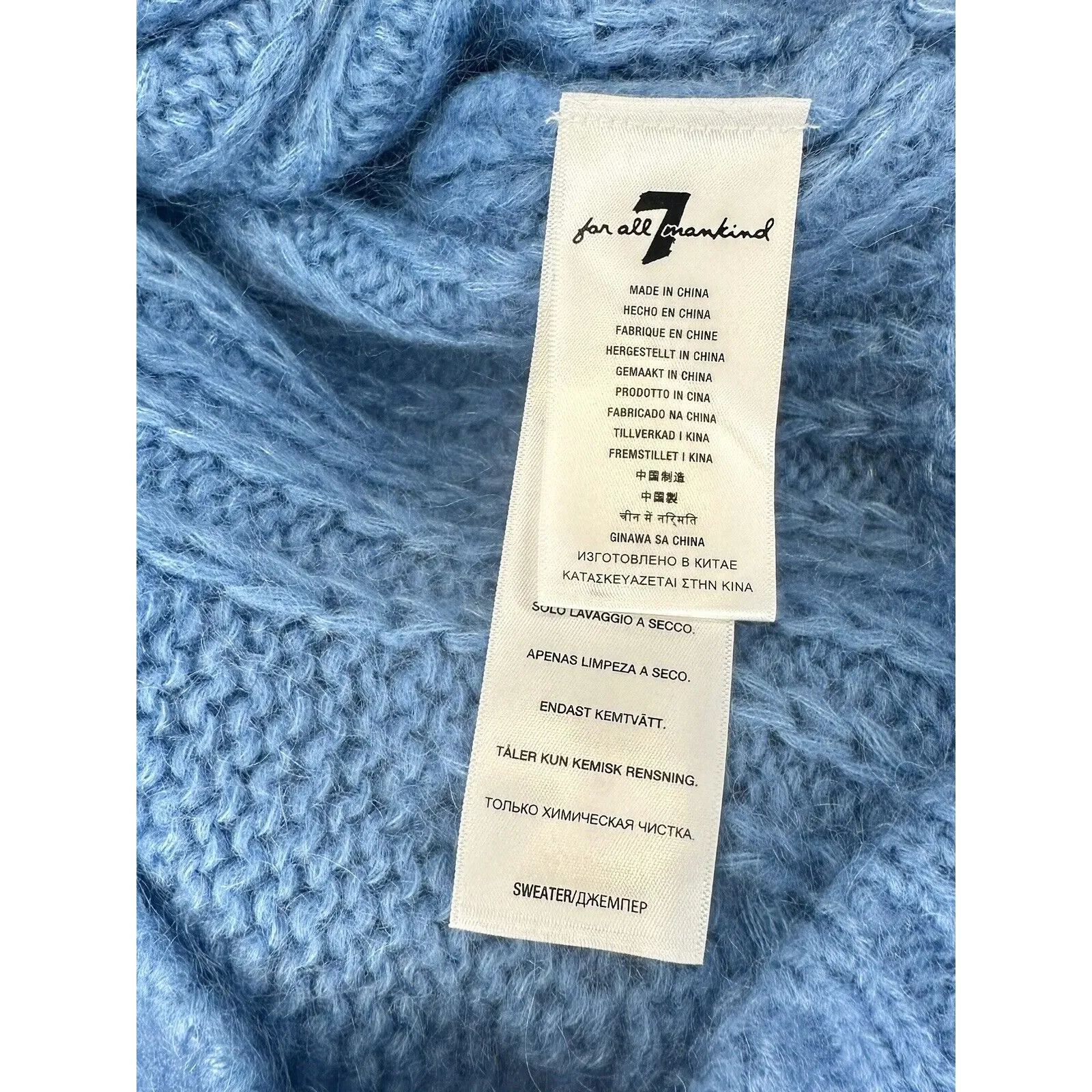 7 For All Mankind Blue Cable Knit Wool/Mohair Blend Sweater Size XS NWT!!! - Image 4