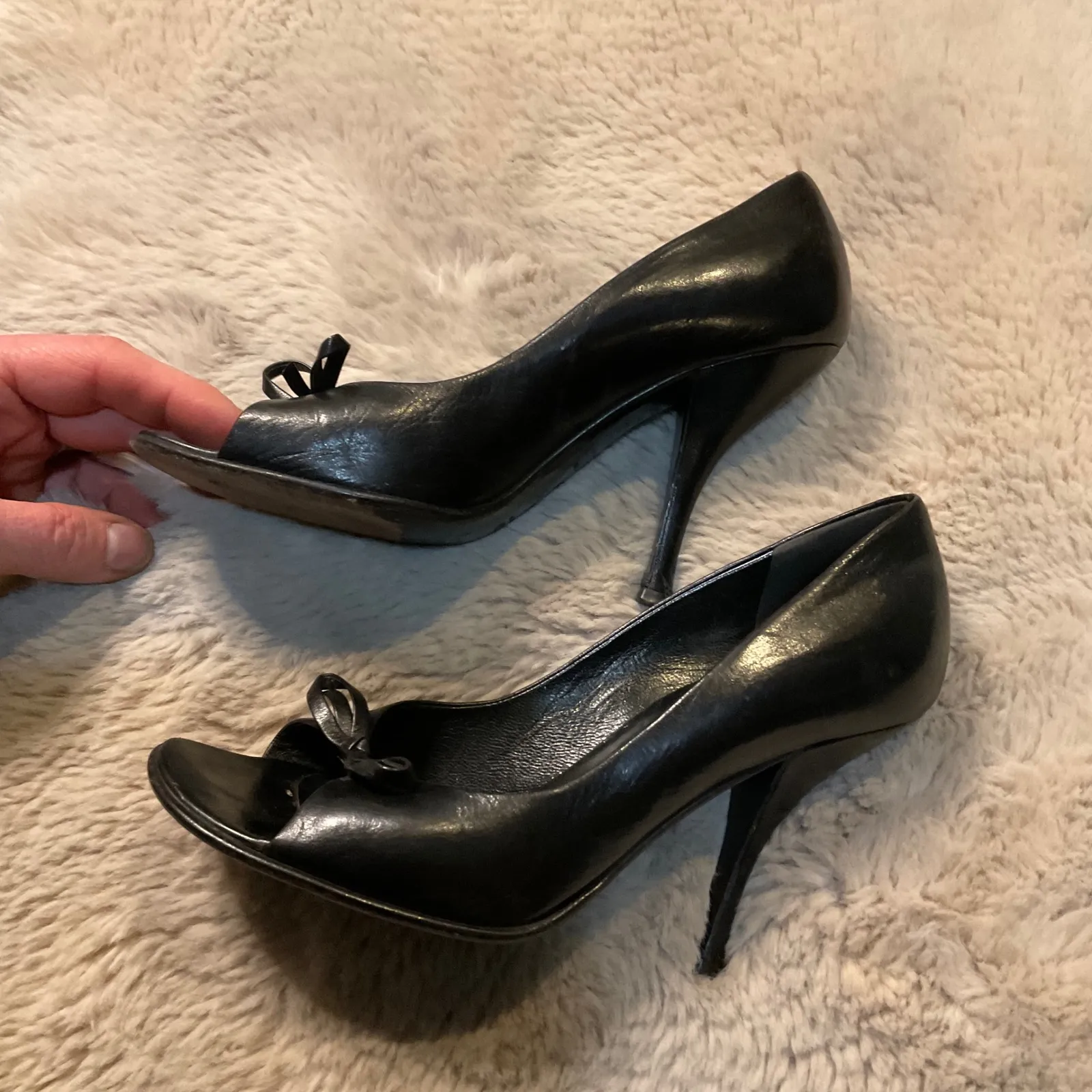 Prada Ada Pumps Size 35 Bow Detail Leather Black US Size 5 - Image 3