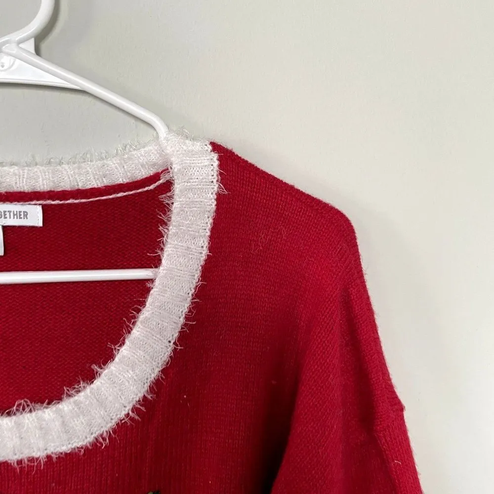 Celebrate Together Meowy Christmas cat design red white knit sweater size L Size L - Image 2