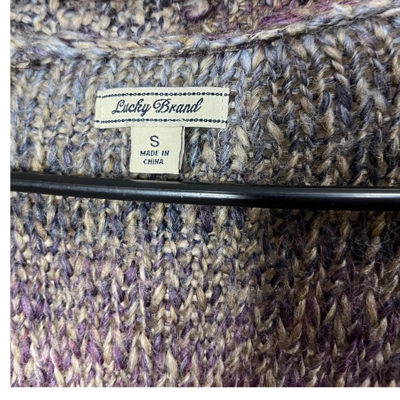 Lucky Brand Cardigan Sweater‎ Duster Open Front Knit Fringe Trim Purple Gray S - Image 5