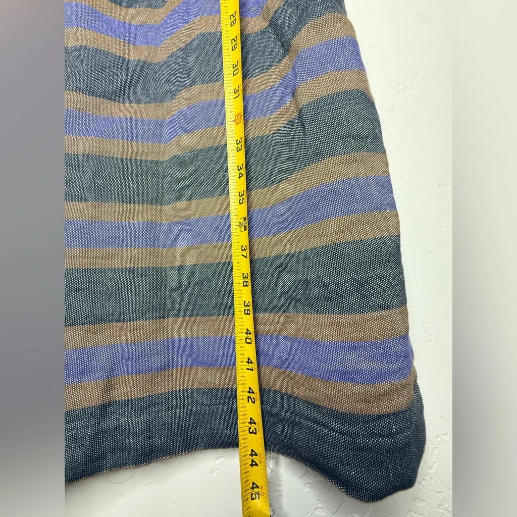 Boden Short Sleeve Striped Linen Blend Shift Dress denim Belted Notch Neck 12 Gray - Image 6