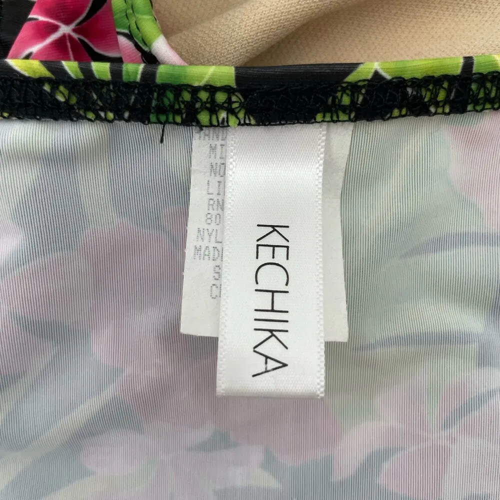 NEW Kechika Floral Bikini Bottoms Side Tie Black Hot Pink Hibiscus Green Size 12 - Image 5