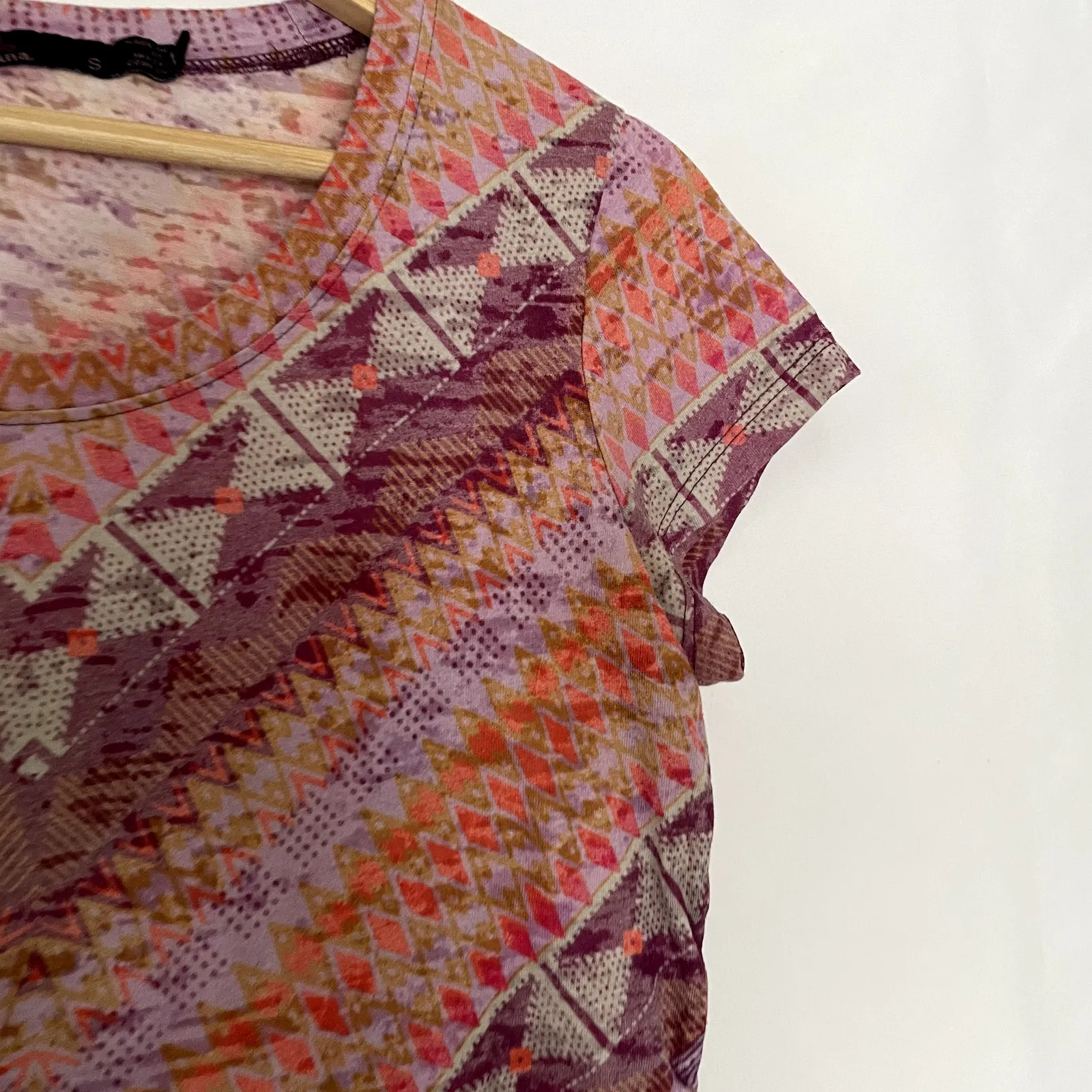 prAna 70s vintage pink orange chevron short sleeved top women's S summer style - Image 2