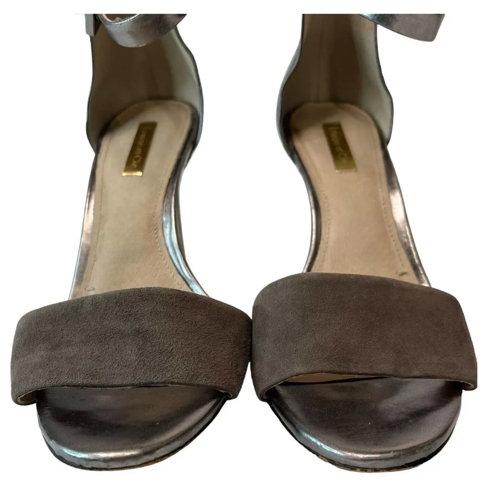 Louise Et Cie Shoes Womens 7.5 Ankle Strap Lo Olive Chrome Metallic Heels Silver - Image 3