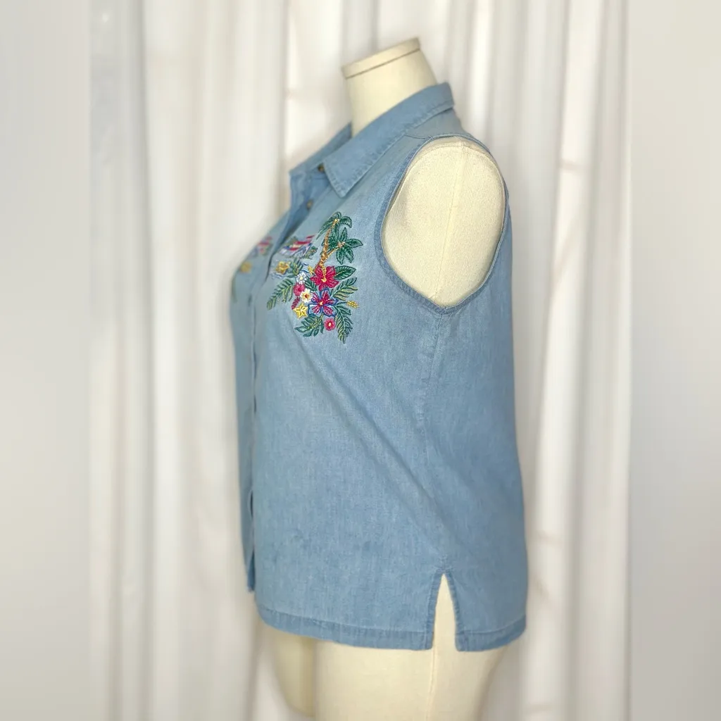 Cabin Creek Embroidered Denim Sleeveless Shirt (909) - Image 4