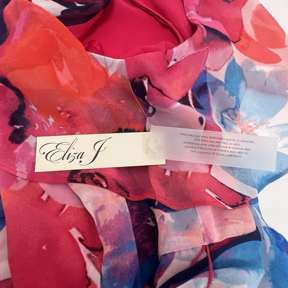 Eliza J Floral Halter Neck Popover High/Low Dress Pink Multicolor Mock Size 10 - Image 7