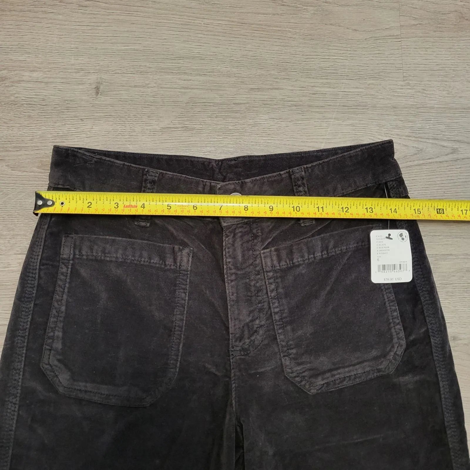 Free People High Time Velvet Kick Flare Pants Black Corduroy Wide Leg Size 6 - Image 9