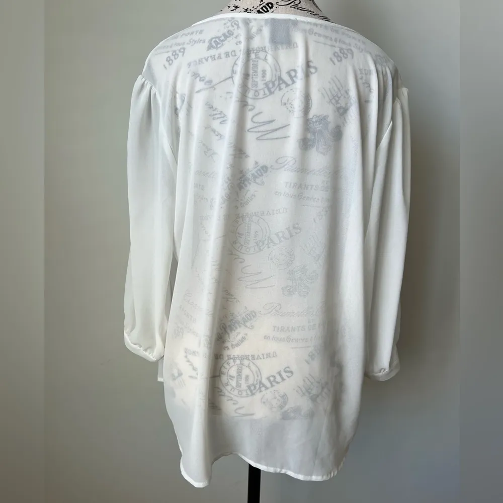 Ann Taylor Off-White w/ Beige & Pink Front Pleats 3/4 Sleeve Blouse Size Large - Image 8