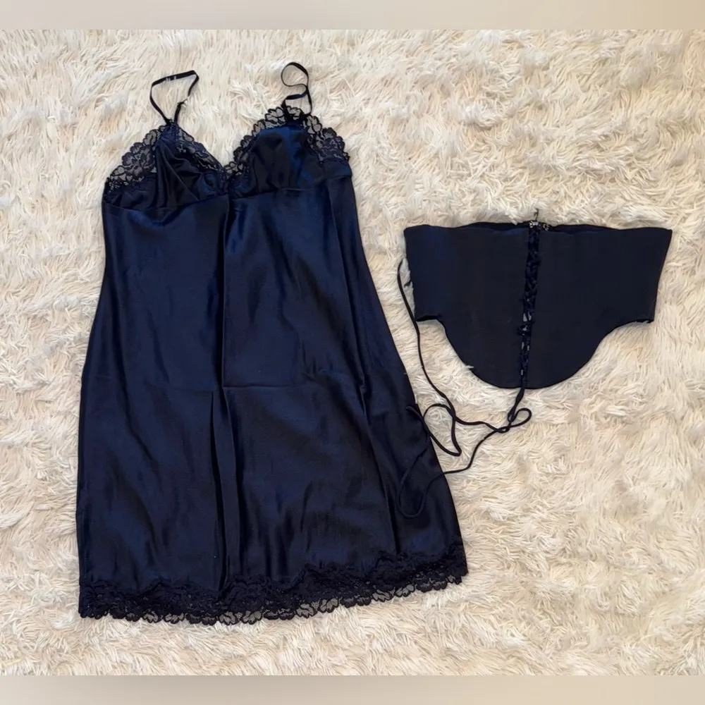 NWOT House of CB Soraya navy blue Satin Lace Corset Mini Dress sz L - Image 6