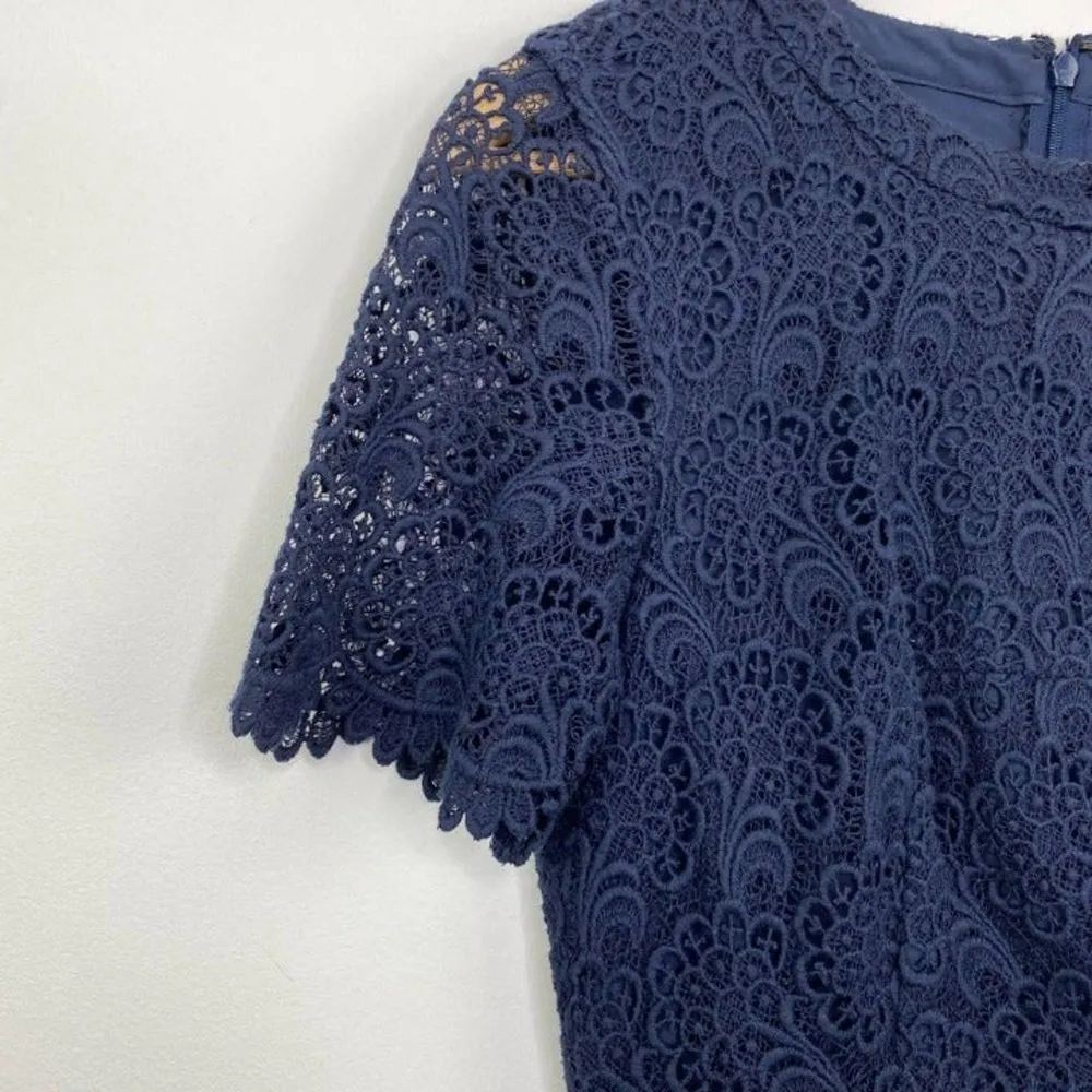 Club Monaco Navy Blue Lace Embroidered Short Sleeve Mini Dress Women’s Size 2 - Image 3