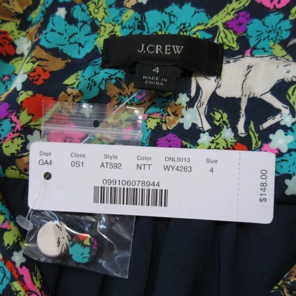 NWT J.Crew Pleated Midi in Navy True Teal Grazing Goats Shirt Dress 4 - Image 7