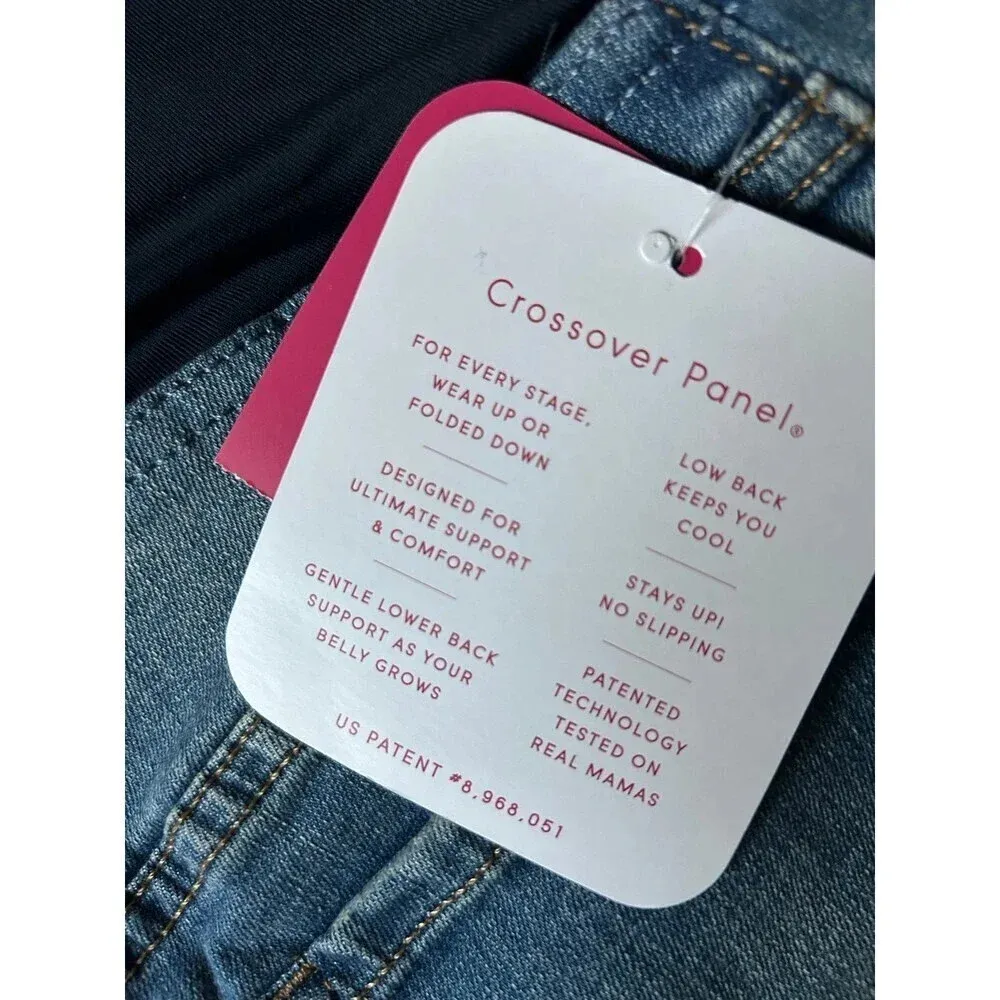 Ingrid Isabel Maternity Jean Shorts Midi Cut Off Short Crossover Panel 2/26 NWT Blue - Image 4