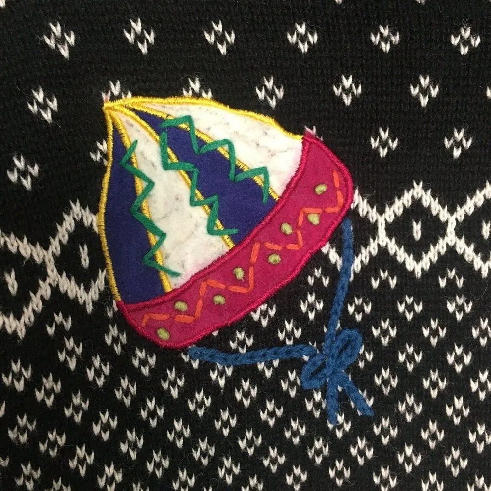 Victoria Jones Fair Isle Black & White Turtleneck Sweater Winter Hats Women’s Lg - Image 5