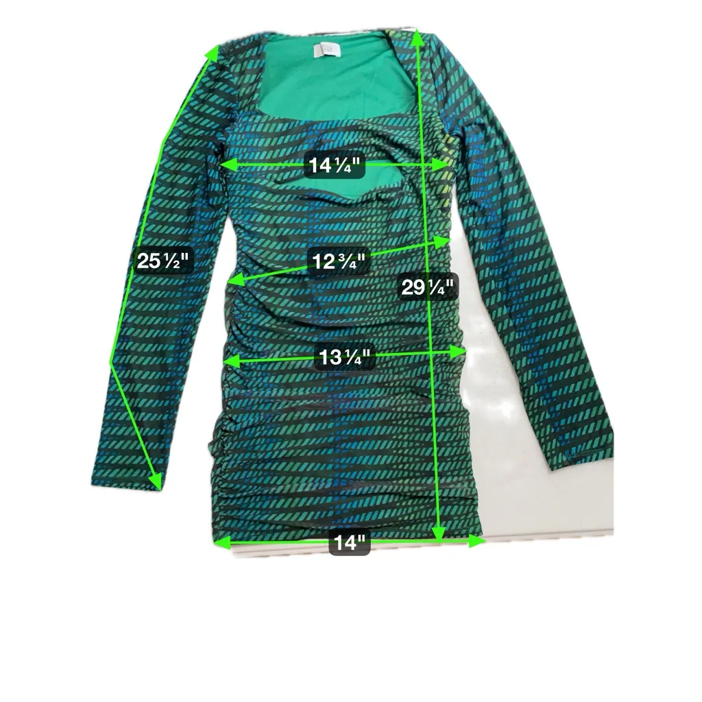 Oh Polly Dress Womens Mini Green Striped Print Bodycon Long Sleeve Cut Out Sz 8 - Image 14