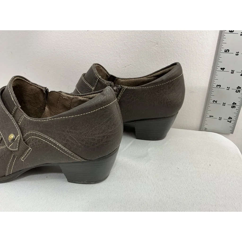 Womans Natural Soul Ankle Bootie 8 Brown Side Zip Block Heel Strap/pleated - Image 4