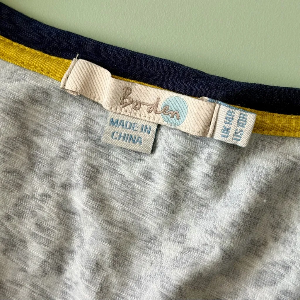 Boden Jersey Faux Wrap Dress Navy White Geometric Print Cap Sleeve Size 10R Blue - Image 5