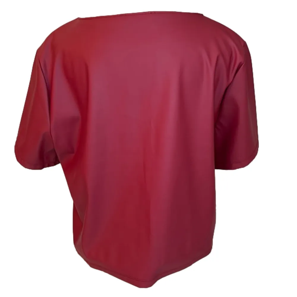 Zenana deep red faux leather short sleeved shirt, NEW without tags, size M - Image 3