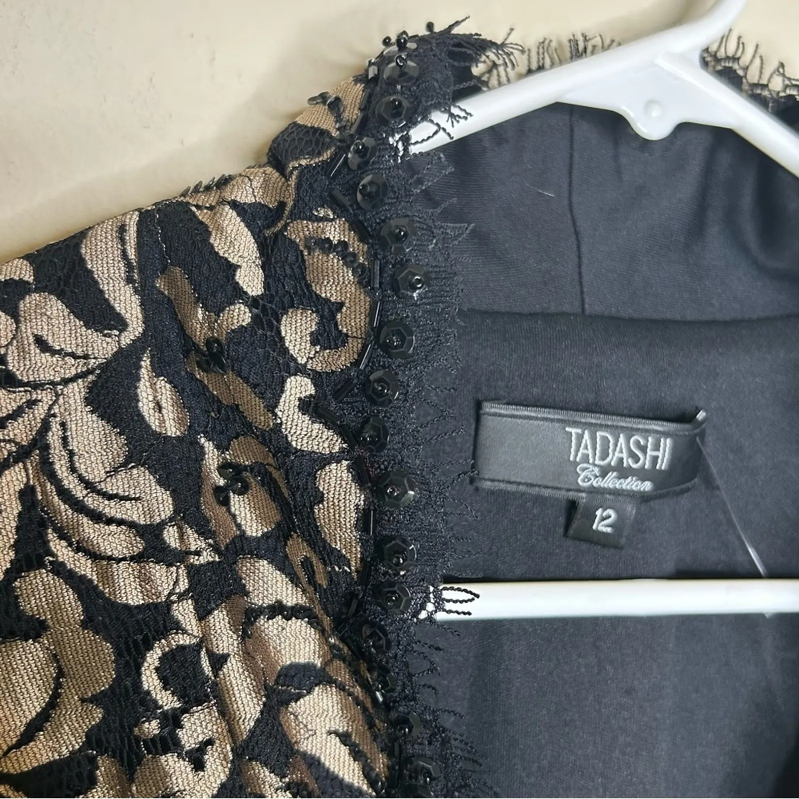 Tadashi Collection Jacket Wrap Black Lace Overlay Floral Sequin Beaded Womens 12 - Image 4