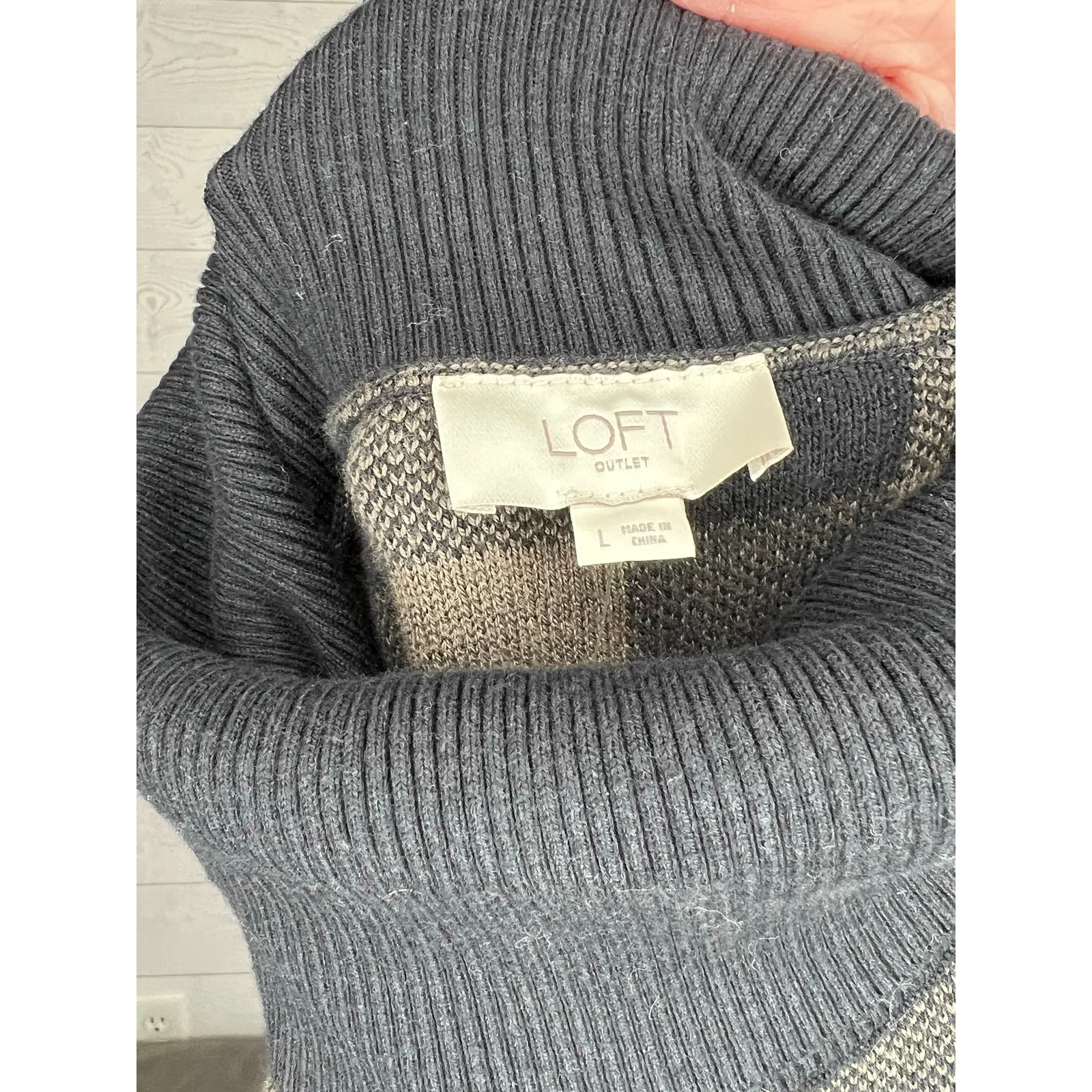 Loft Outlet black/taupe buffalo check oversize tunic sweater NWT Size Large Black - Image 5