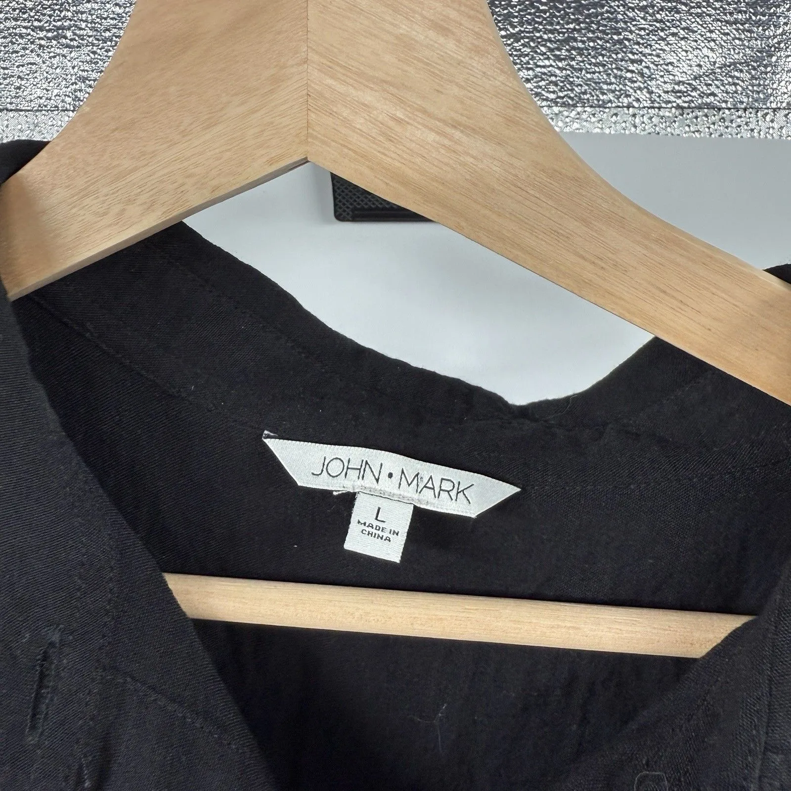 John Mark Women Button Up Shirt Tunic Size L Black Artsy Crochet Witchy Boho Size L - Image 2