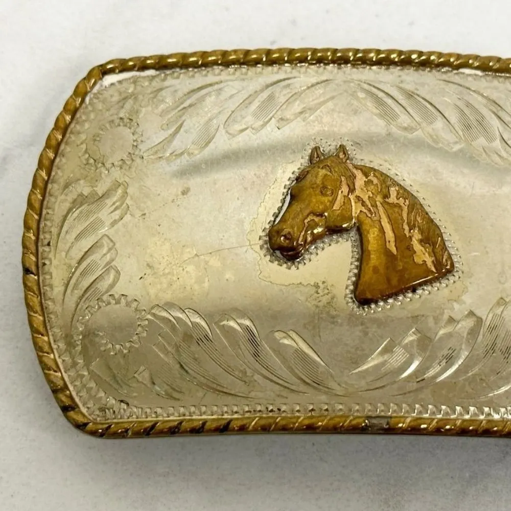 Comstock Silversmiths Vintage German Silver Horse Head Western Belt Buckle - Image 3
