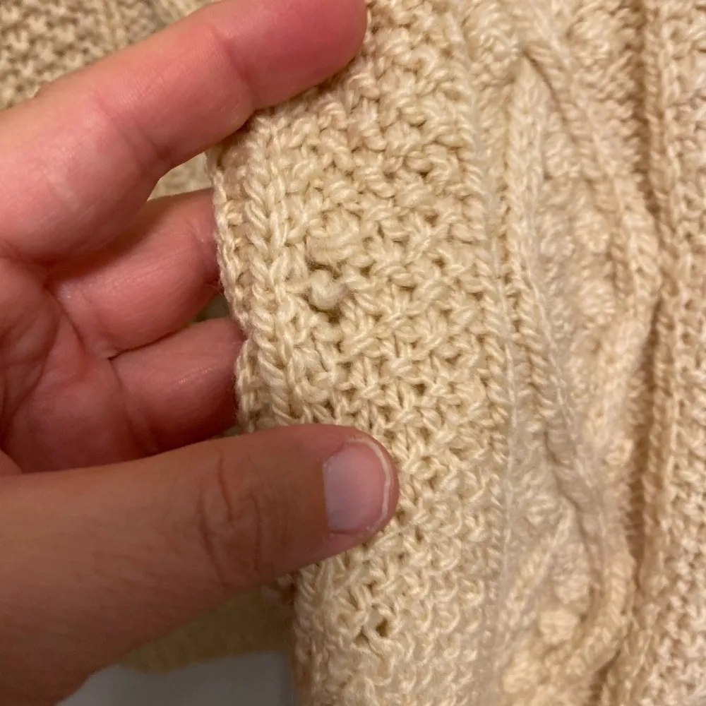 Vintage 100% Wool Hand knit Aran Dimond fisherman ivory cardigan sweater M/L Size M - Image 5