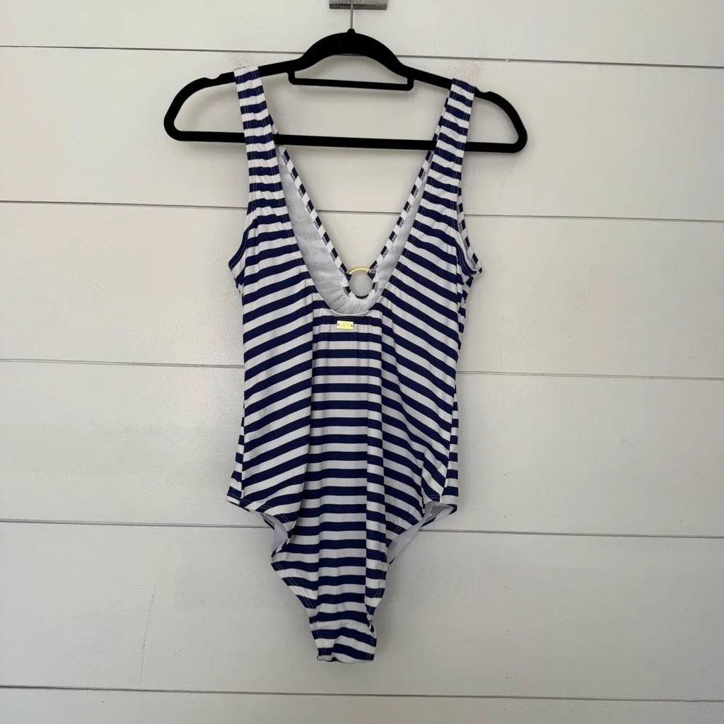 Jones New York Women’s Large Navy Blue White Striped One Piece Swim - Image 2