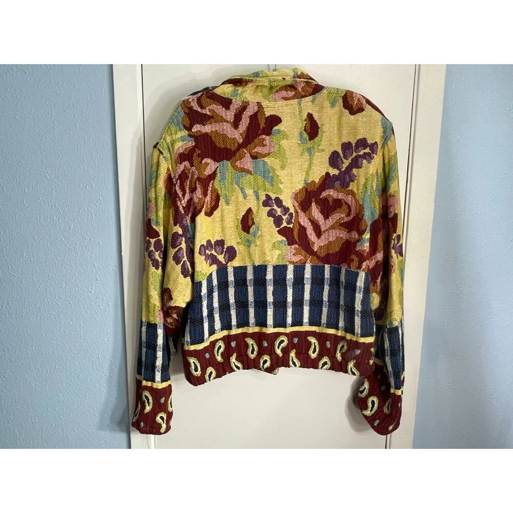 Vintage S.A. Rose Western Jacket Tapestry Floral Paisley Maximalist Artsy Rodeo Blue - Image 4