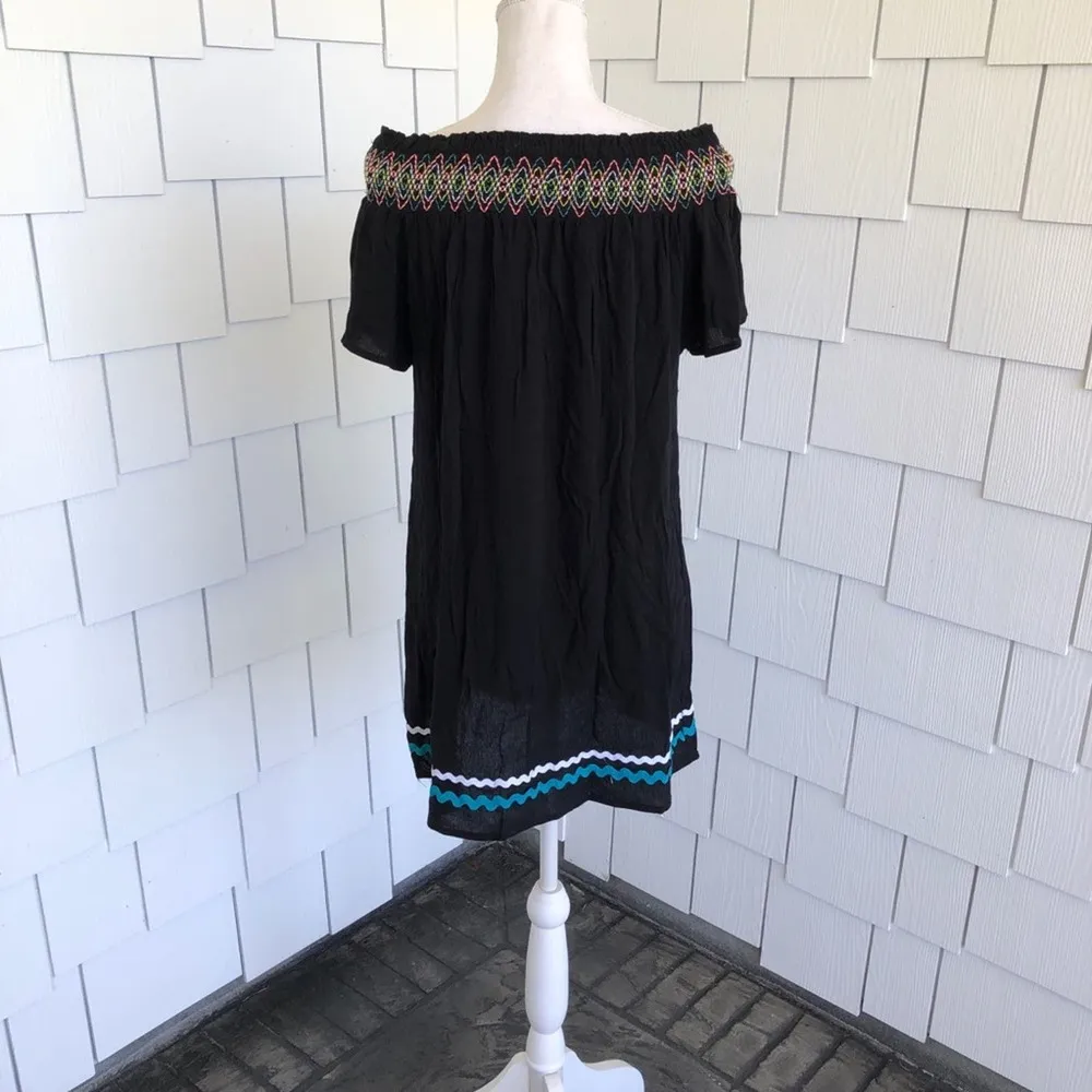 MIKEN SWIM Women's Navy Blue Off Shoulder Smocked Neckline Swim Cover - Image 5