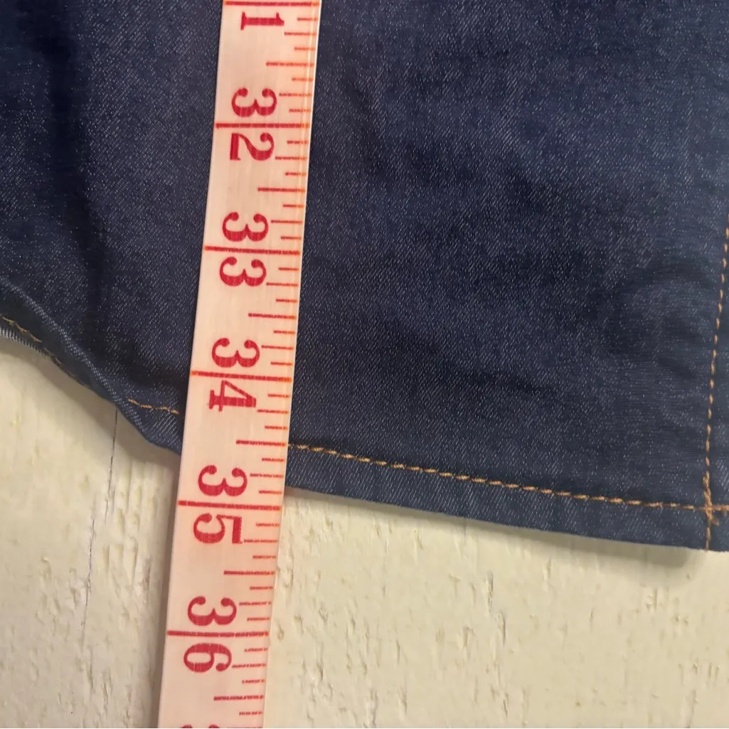 Chicos Blue Denim Lightweight Jacket Size 2 Large Toggle Clasp Long Western - Image 5